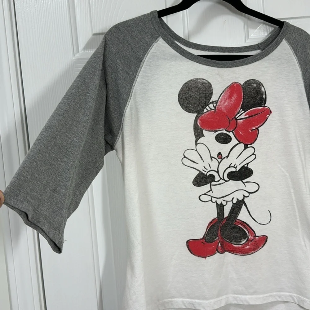 Disney Minnie Mouse 3/4 sleeve raglan shirt Sz L (11/13) (T6)